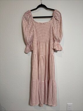 Nothing Fits But Kiko Pink Gingham Smocked Cottagecore Midi Dress Size Small